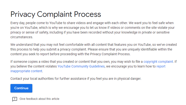 Privacy complaint